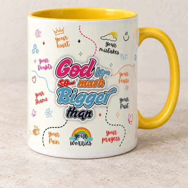 God Is So Much Bigger mug, Yellow